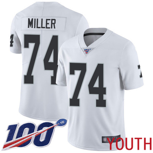 Oakland Raiders Limited White Youth Kolton Miller Road Jersey NFL Football 74 100th Season Vapor Jersey